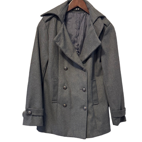 Lao Zhou Winter Gray Pea Coat Size S - Picture 3 of 4